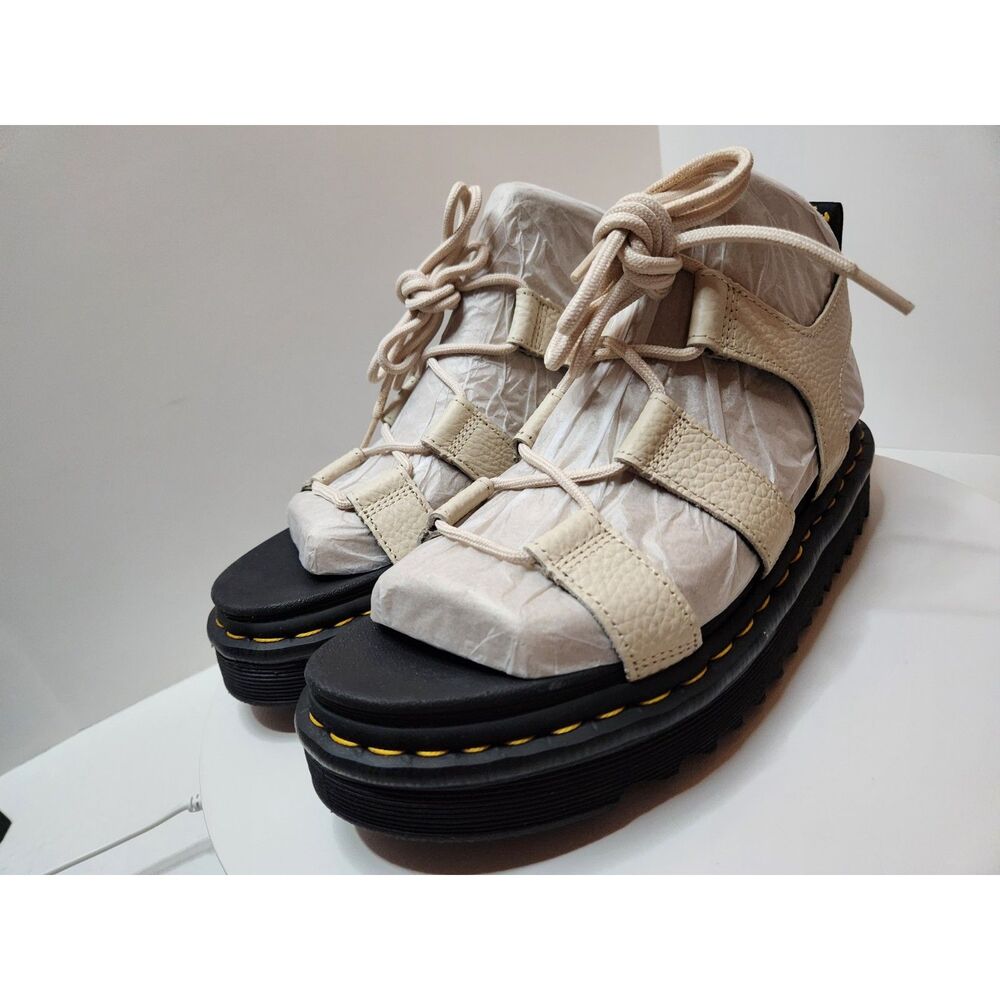 Dr. Martens Cream Leather Platform Sandals with Black Sole - Picture 6 of 12